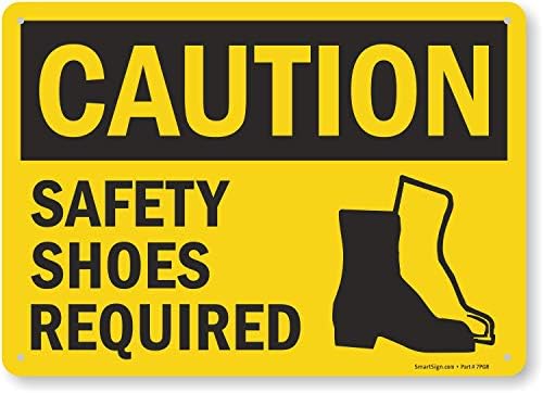 SmartSign זהירות - תווית נעלי בטיחות נדרשות | 7 x 10 ויניל למינציה